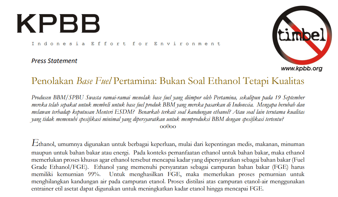 Penolakan Base Fuel Pertamina: Bukan Soal Ethanol Tetapi Kualitas